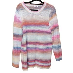 GAP Size Large Pink Striped Acrylic Nylon Sweater Soft Kawaii Pastel Purple Fuzz
